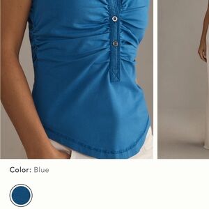 Pilcro Blue Ruched Button-Front Top